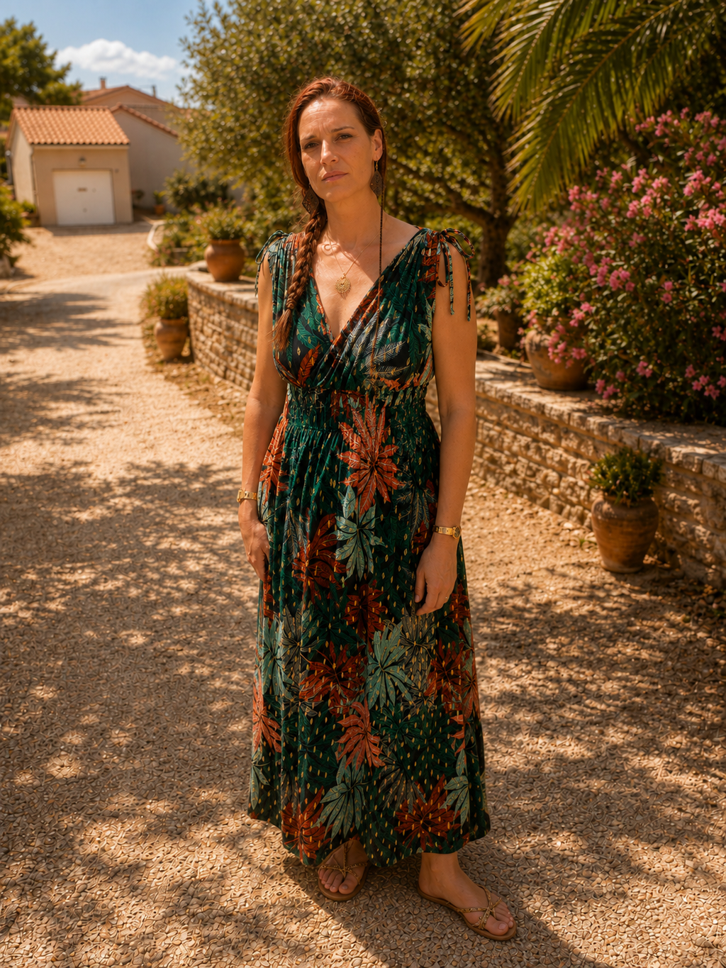 Robe magique tropique verte et rouille